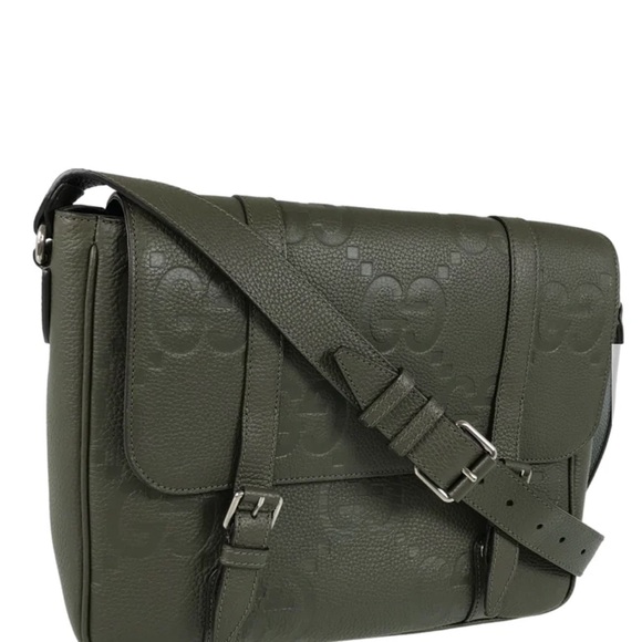 Green Jumbo GG Embossed Leather Medium Flap Messenger Bag used photo shoot - Picture 5 of 10